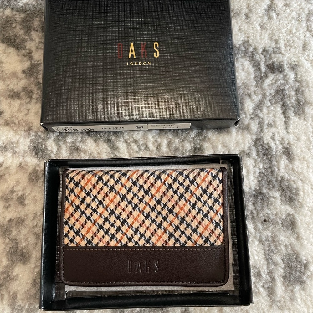 DAKS Men's Brown and Orange Plaid Card Holder